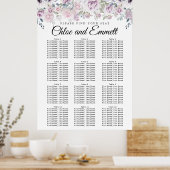 Paarse White Floral 12-Table Wedding Seating Chart Poster (Keuken)