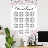 Paarse White Floral 14-Table Wedding Seating Chart Poster (Thuiskantoor)