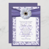 Paarse White Floral Damask Bat Mitzvah Uitnodiging (Voorkant / Achterkant)