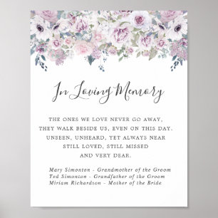 Paarse White Floral Wedding Memorial Sign Poster