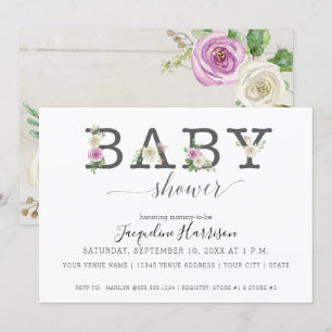 Paarse White Florals Rustic   MeisjesBaby shower Kaart