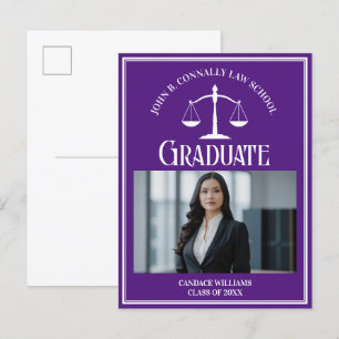 Paarse White Law School Foto Afstuderen Aankondigingskaart