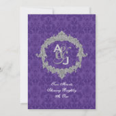 Paarse White Silver  Monogram Wedding V021 Kaart (Achterkant)
