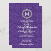 Paarse White Silver  Monogram Wedding V021 Kaart (Voorkant / Achterkant)