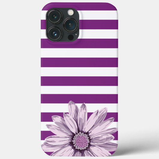 Paarse White Stripe Flower iPhone Case (Achterkant)