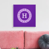 Paarse Wht Grieks Sleutel Rnd Lijst Initiaal Monog Canvas Afdruk (Insitu (Woonkamer))