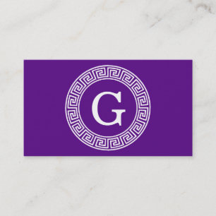 Paarse Wht Grieks Sleutel Rnd Lijst Initiaal Monog Visitekaartje
