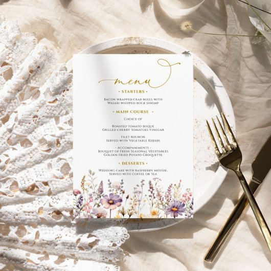 Paarse Wildbloemen Bruiloft Menu