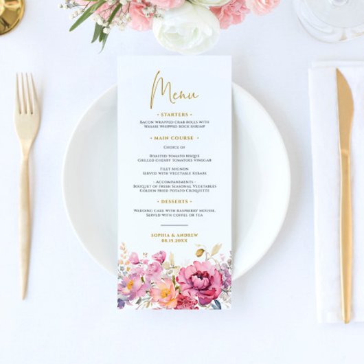 Paarse Wildbloemen Bruiloft Menu