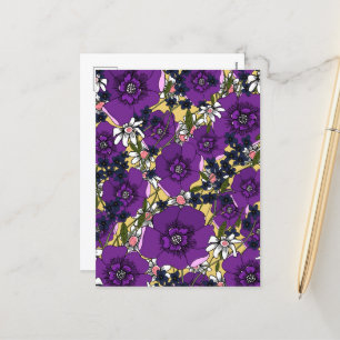Paarse Wildbloemen Feestdagenkaart