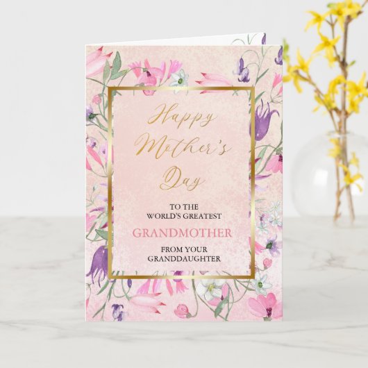 Paarse Wildbloemen Happy Moederdag oma Kaart (Gele Bloem)