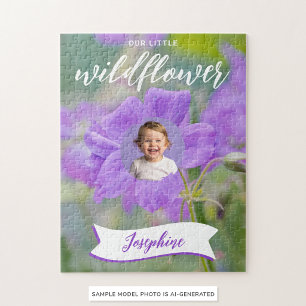 Paarse Wilde Bloem Aangepaste Foto En Naam Van Kin Legpuzzel
