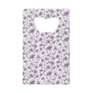 Paarse Wilde Bloem Botanisch Patroonontwerp Kredietkaart Flessenopener