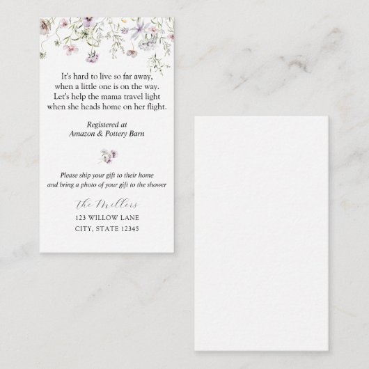 Paarse wilde bloem op lange afstand informatiekaartje (Voorkant / Achterkant)