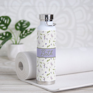 Paarse wilde bloem waterverf monogram naam water B Waterfles