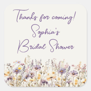 Paarse wilde bloemen bloemig off white cadeautjes vierkante sticker