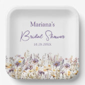 Paarse Wilde Bloemen Bloemige Bruidsdouche Papieren Bordje (Voorkant)