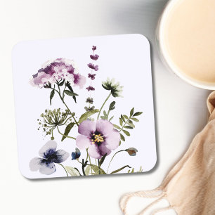 Paarse Wilde Bloemen Boeket Waterverf Bloemen Bier Onderzetter