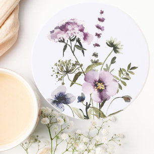 Paarse Wilde Bloemen Boeket Waterverf Bloemen Zandsteen Onderzetter