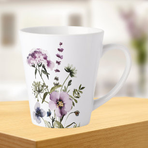 Paarse Wilde Bloemen Boeket Waterverf Bloemig Latte Mok