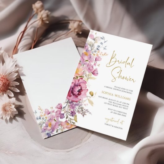Paarse wilde bloemen Bridal Shower Kaart