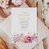 Paarse wilde bloemen bruiloft kaart