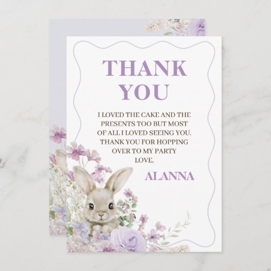 Paarse wilde bloemen Konijn Verjaardag Bedankt kaa Kaart (Voorkant / Achterkant)