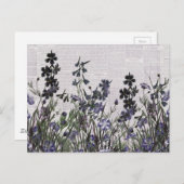 Paarse wilde bloemen op de krant: briefkaart (Voorkant / Achterkant)