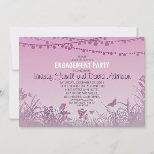 paarse Wilde Bloemen String Lights Engagement Part Kaart