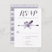 Paarse wilde bloemen veren en pijl RSVP kaartje (Voorkant / Achterkant)