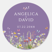 Paarse wilde bloemen vlinders bruiloft Sticker (Voorkant)
