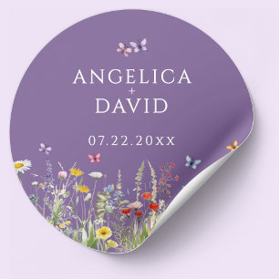 Paarse wilde bloemen vlinders bruiloft Sticker