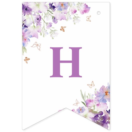 Paarse wilde bloemen vlinders Happy birthday Vlaggetjes (Tweede vlag)