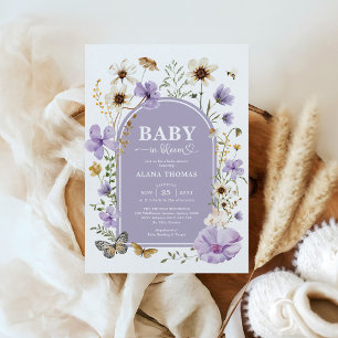 Paarse wilde bloementuin baby in bloei Shower Kaart