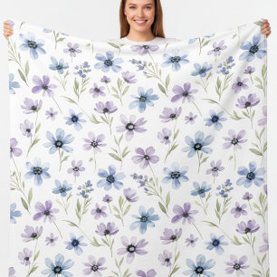 Paarse Wilde Bloemenweide Fleece Deken