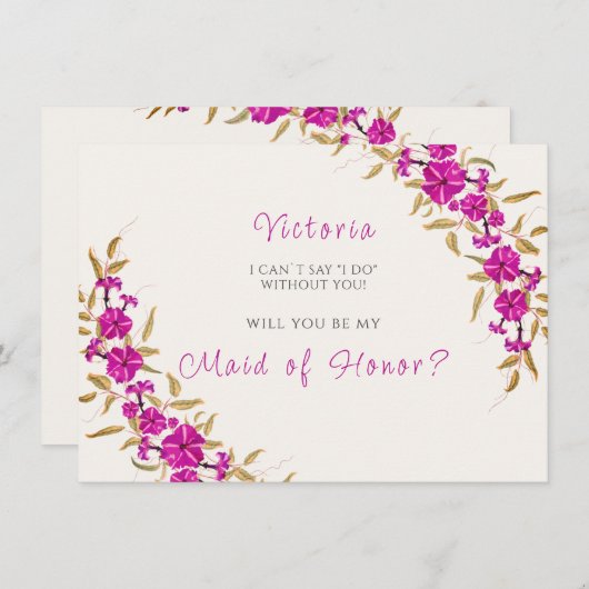 Paarse wilde trompet wijnstok bloementuin bruiloft menu (Voorkant / Achterkant)