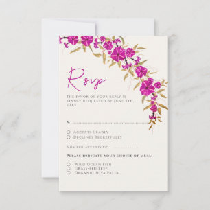 Paarse wilde trompet wijnstok bloementuin bruiloft RSVP kaartje