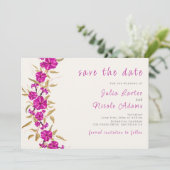 Paarse wilde trompet wijnstok bloementuin bruiloft save the date (Staand voorkant)