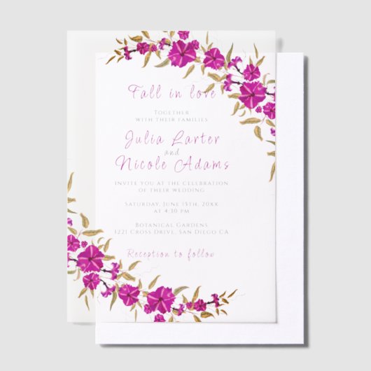 Paarse wilde trompet wijnstok bloementuin bruiloft vellum uitnodigingen (Offset)