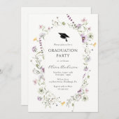 Paarse Wildflower Afstudeerfeest Uitnodiging (Voorkant / Achterkant)