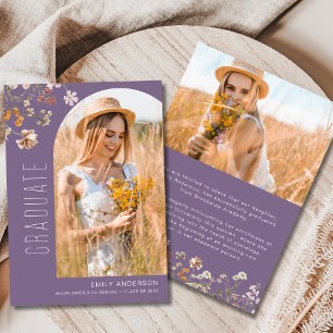Paarse Wildflower Afstuderen Fotoaankondiging Aankondiging
