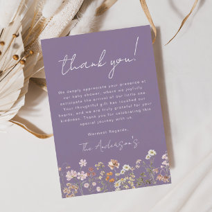 Paarse Wildflower Baby in Bloom Baby shower Bedankkaart