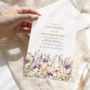 Paarse Wildflower Baby shower Kaart