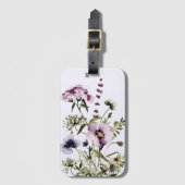 Paarse Wildflower Boeket Waterverf Bloemen Bagagelabel (Voorkant (verticaal))