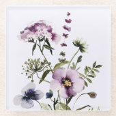 Paarse Wildflower Boeket Waterverf Bloemen Glazen Onderzetter (Voorkant)