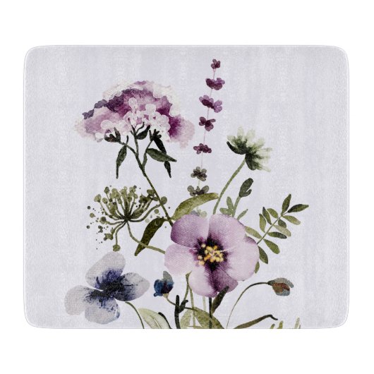 Paarse Wildflower Boeket Waterverf Bloemen Snijplank (Voorkant)