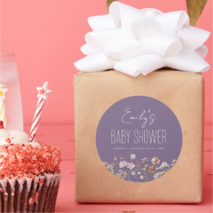 Paarse Wildflower Boho Baby shower in bloei Ronde Sticker