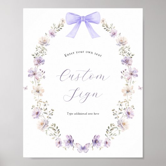 Paarse Wildflower Bow aangepaste tekst teken Poster (Voorkant)