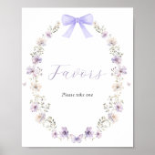 Paarse Wildflower Bow Favors Sign Poster (Voorkant)