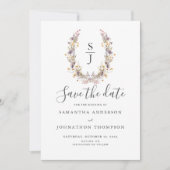 Paarse Wildflower bruiloft Flat Save The Date Kaar (Voorkant)